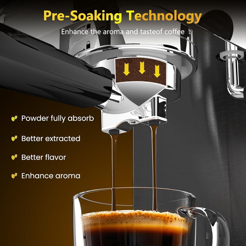 URintells Cuising Espresso Machine 20 Bar,Touch Screen Espresso Maker with Steam Milk Frother,Compact Stainless Steel Coffee Machine for Cappuccino Latte Americano Espresso Cool,Gift for Coffee Lovers,Black - Image 3